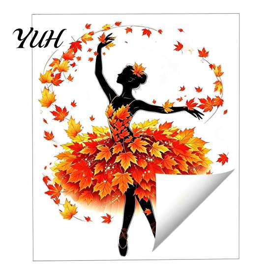 Autumn Window Clings Ballet Girl Static Glass Sticker, Thanksgiving Theme Film, Removable Fall Decorative Film PVC Decal for Home Living Room