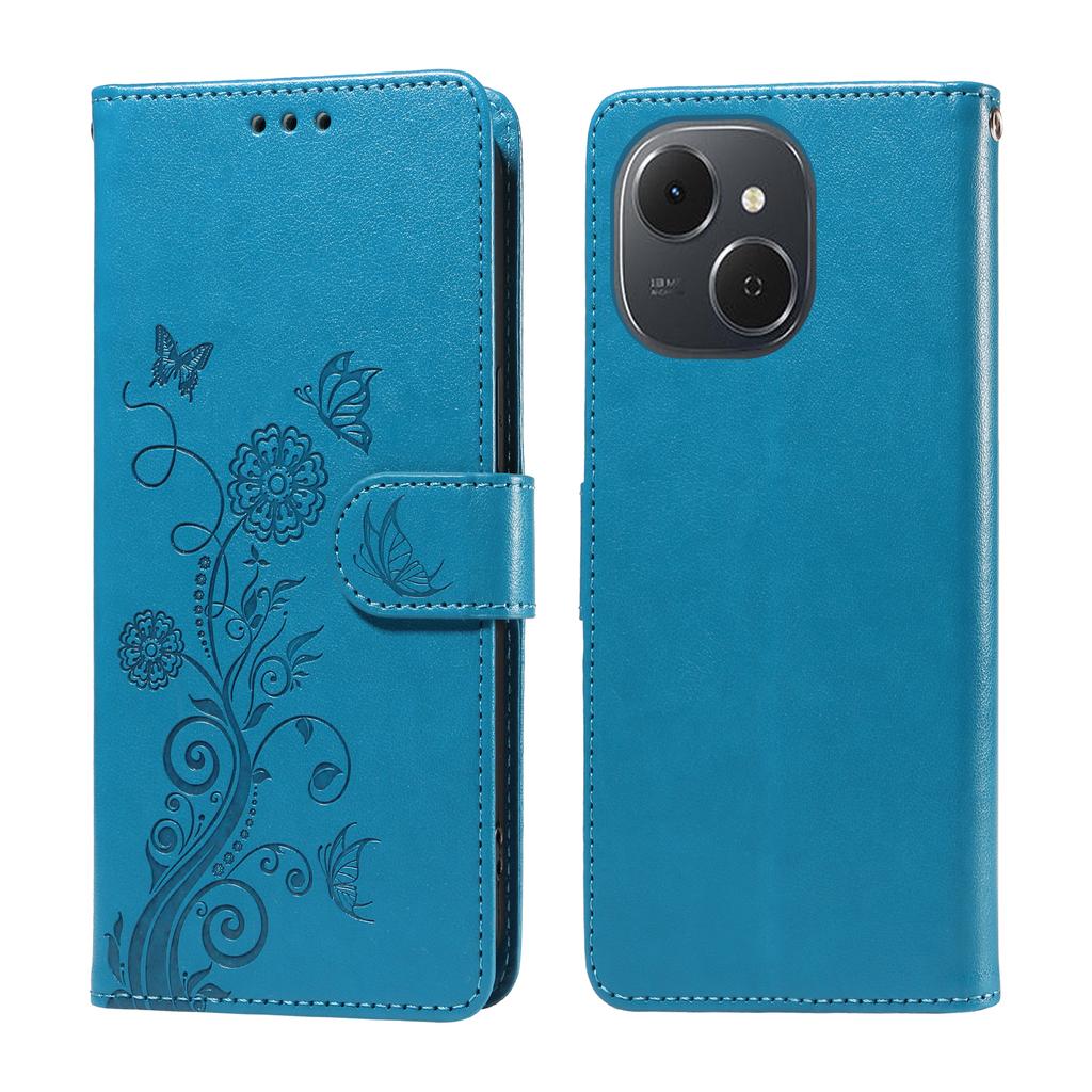 Кожаный чехол для TECNO Spark 40C с тиснением "Бабочка" и "Цветы", кошелек-подставка