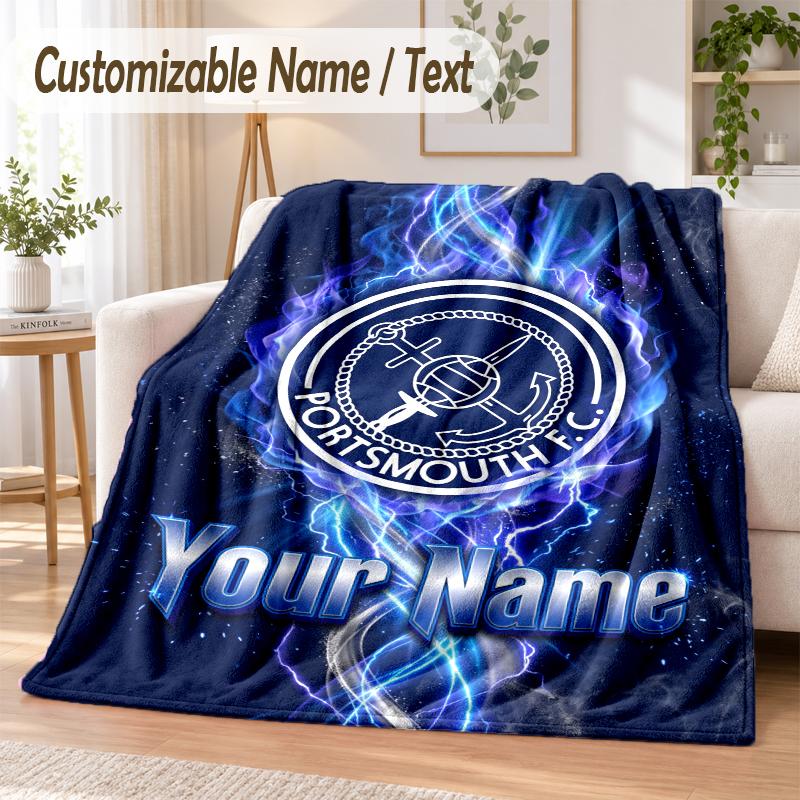 Custom Text Flannel Blanket Portsmouth FC Print Warm Cozy Blanket Home Sofa Bedding