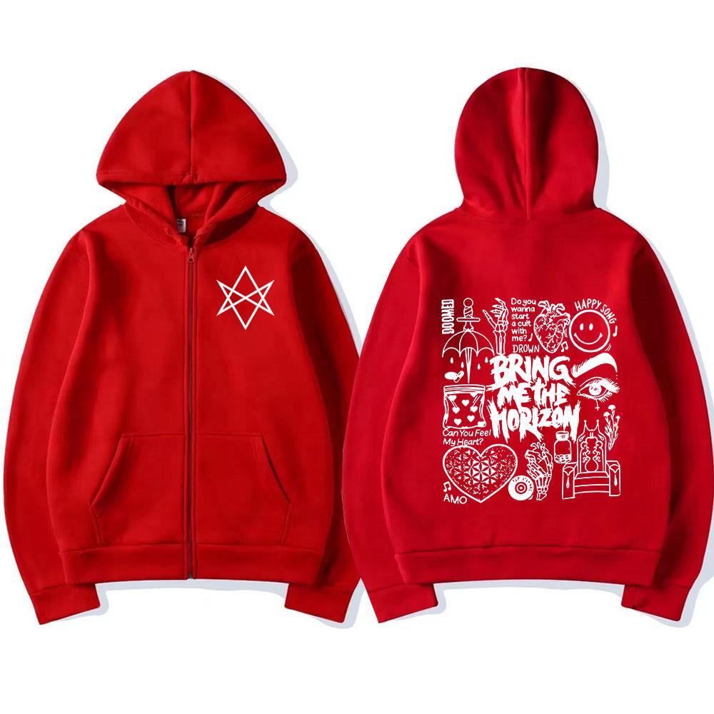 Толстовки с капюшоном BringMe TheHorizon на молнии BMTH Heavy Metal Rock Band Толстовки с капюшоном на молнии для мужчин и женщин Уютные куртки с капюшоном