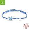S925 Sterling Silver Starfish Bead Bracelet Summer Blue Ocean Wind Hand Rope Bracelet Jewelry
