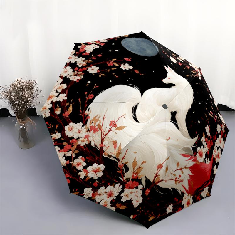 Узор с лисами, автоматический складной зонт, портативная и складная конструкция, 8 спиц, рождественский или день рождения подарок.