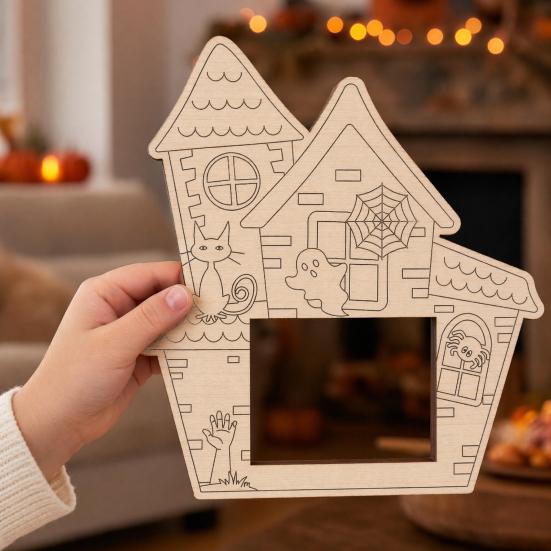 Customizable Wooden Picture Frame Pumpkin DIY Photo Frame, Halloween for Kids Crafts, Arts And Crafts Children Unfinished Hollow Decor Party Tabletop