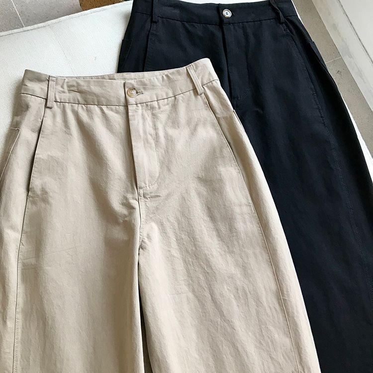 Women's Japanese-Style High-Waisted Cropped Wide-Leg Pants: Slimming Cotton Casuals for Spring