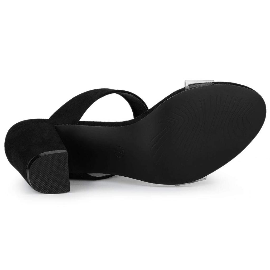Allegra K Women's Black Slide Mule Sandals with Clear Strap Block Heel, Size 25.5cm
