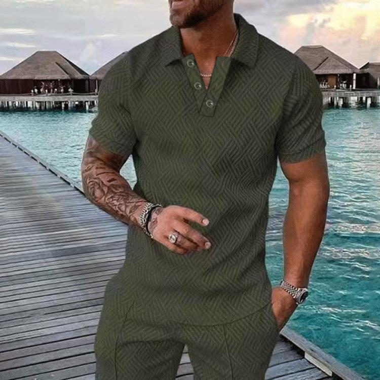 New Trendy Men'S Summer Collar Paul T-Shirt Men'S Heavy Oversize Solid Color Casual Short Sleeve