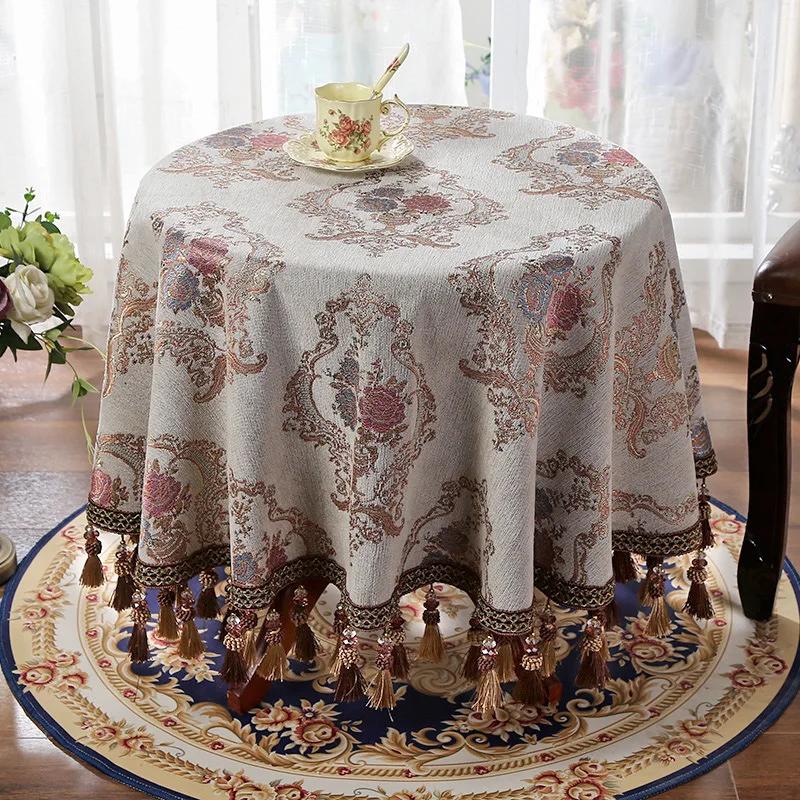 Высококачественная круглая скатерть с цветком для гостиной, столовой, домашняя ткань, свежая роскошная ретро-скатерть с кистями, обеденный стол, скатерть в американском стиле