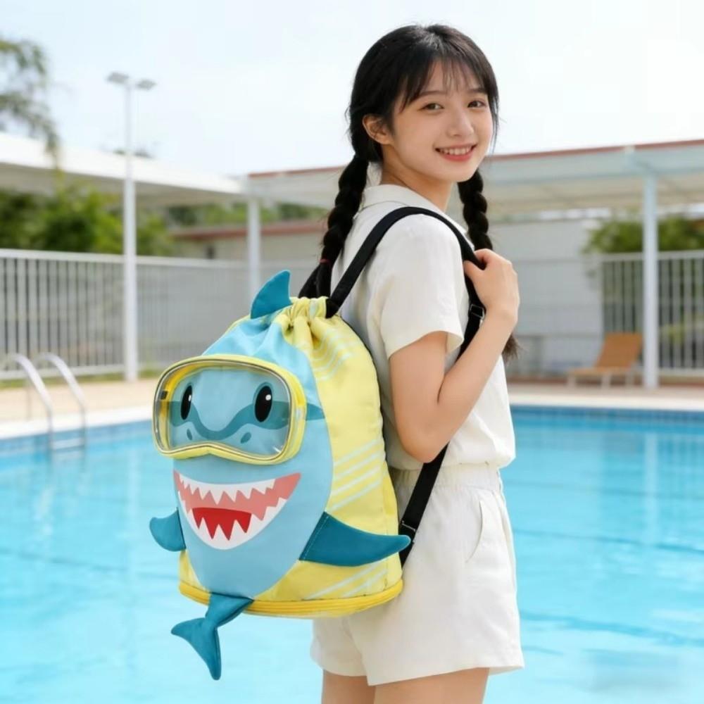 Separation Storage Wet Dry Bag Portable Beach Backpack Shark Drawstring Swimming Bag  Children Use