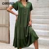 Летнее женское платье средней длины с v-образным вырезом, зеленые платья