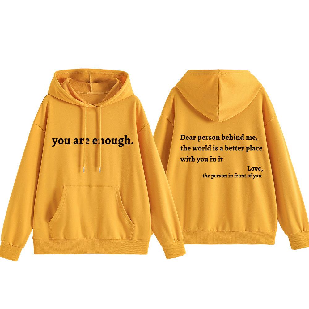 Dear Person Behind Me: Simple Letter Print Casual Long Sleeve Hooded Sweatshirt