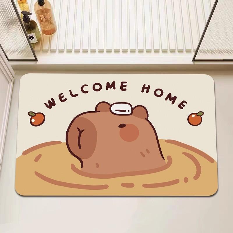 Capybara Print Bath Mat Non Slip Doormat Kitchen Drying Mat for Bedroom Drain Mat Entryway Rug Cartoon Home Carpet