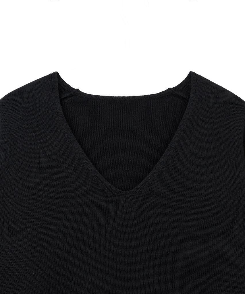NOIRER Cashmere Cotton Deep V-Neck Knit (Black)