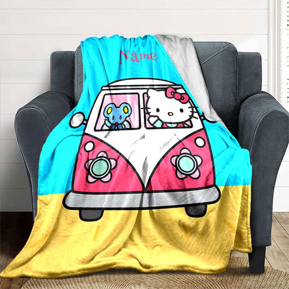 Hello Kitty Road Trip Gift Customizable Blanket Customize Text Warmthful Decor For Sofa Couch Office Bed Picnics For All Occasions Stylish Decor Ideal