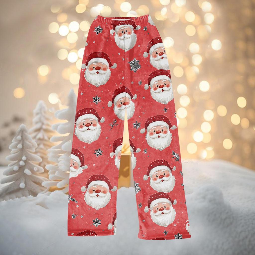Women Winter Pants Full Length Long Trousers Christmas Printed Pants