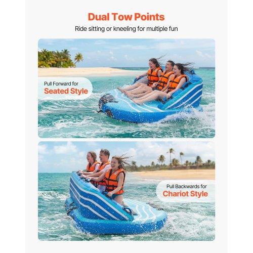 VEVOR Towable Tubes for Boating, 3-Rider Inflatable Towable Tube for Boat to Pull, 231 kg Capacity Water Sports Boating Tubes - with Full Nylon Cover