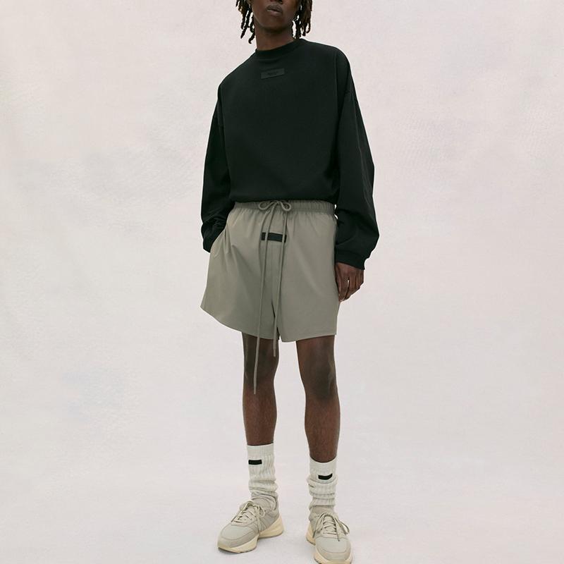 Fear of God Essentials Ss24 L/S Tee Летняя серия 2024 Логотип Свободный Ребристый трикотаж Круглый вырез Длинный рукав Опущенное плечо Футболка Мужская Черный 125SU244200F