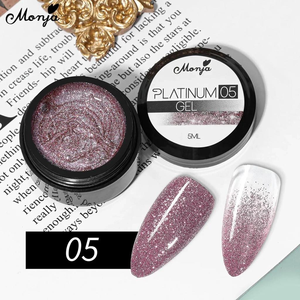 monja 5 мл гели для ногтей УФ-лак платиновый блестящий светоотражающий порошок гибридный лак для рисования отмачиваемый лак цветные маникюрные аксессуары
