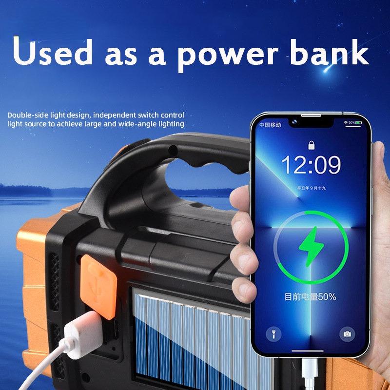 2 шт. портативный мощный солнечный светодиодный фонарик с рабочими фонарями COB, перезаряжаемый через USB, портативный, 4 режима освещения, уличный солнечный фонарик