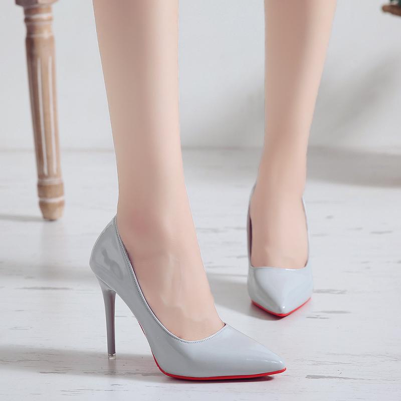 Туфли на высоком каблуке женские изящные каблуки с острым носком дизайн сексуальный темперамент яркая кожа французские лакированные женские туфли из кожи