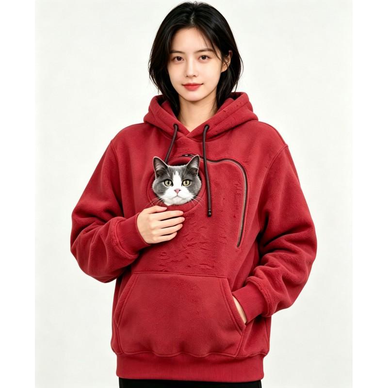 Womens Hooded Fleece Pet Carrier Sweatshirt Loose Fit Long Sleeve Streetwear Winter