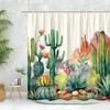 Кактус Занавеска для душа Тропическое растение Зелень Лунный цветок Пустыня Колибри Деревенская деревянная панель Полиэфирная ткань Декор для ванной