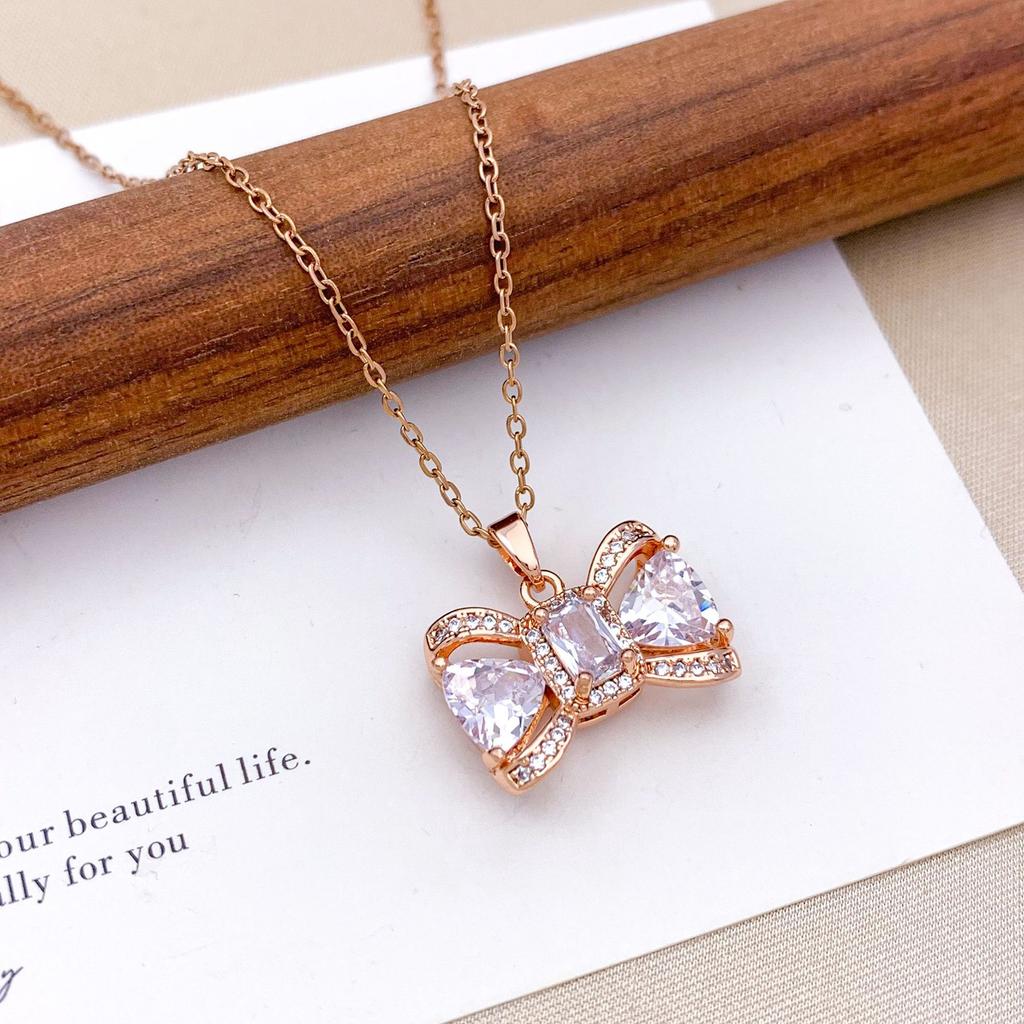 Necklace hot-selling bow necklace accessories temperament simple ins wind copper inlaid zircon fashion versatile accessories