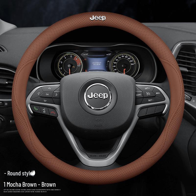 Универсальная Натуральная Кожаная Накидка на Руль для Jeep Cherokee, Wrangler, Compass, Renegade - Всесезонное Использование