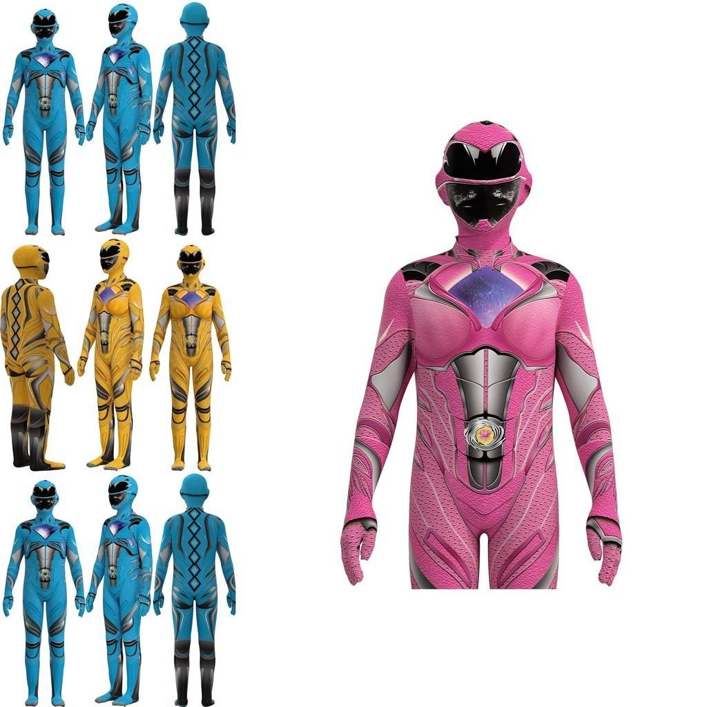 Kids Mighty Morphin Power Rangers Costume Jumpsuit For Halloween Or Cosplay Parties