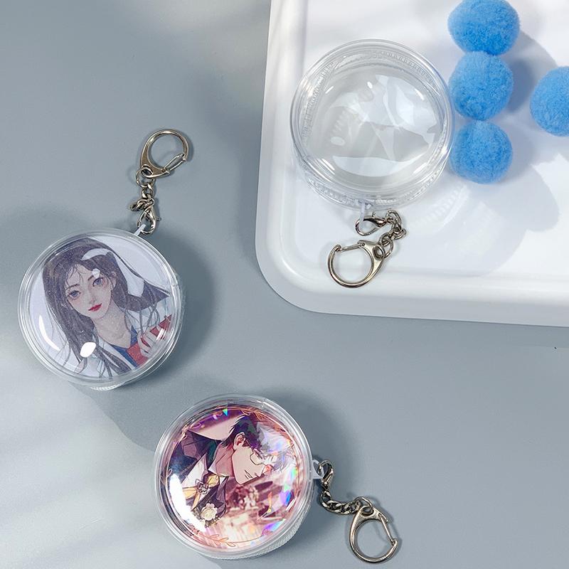 Круглая прозрачная сумка для значков, двусторонняя сумка для хранения значков с меховым помпоном, водонепроницаемый дисплейный чехол для значков, подвесная сумка