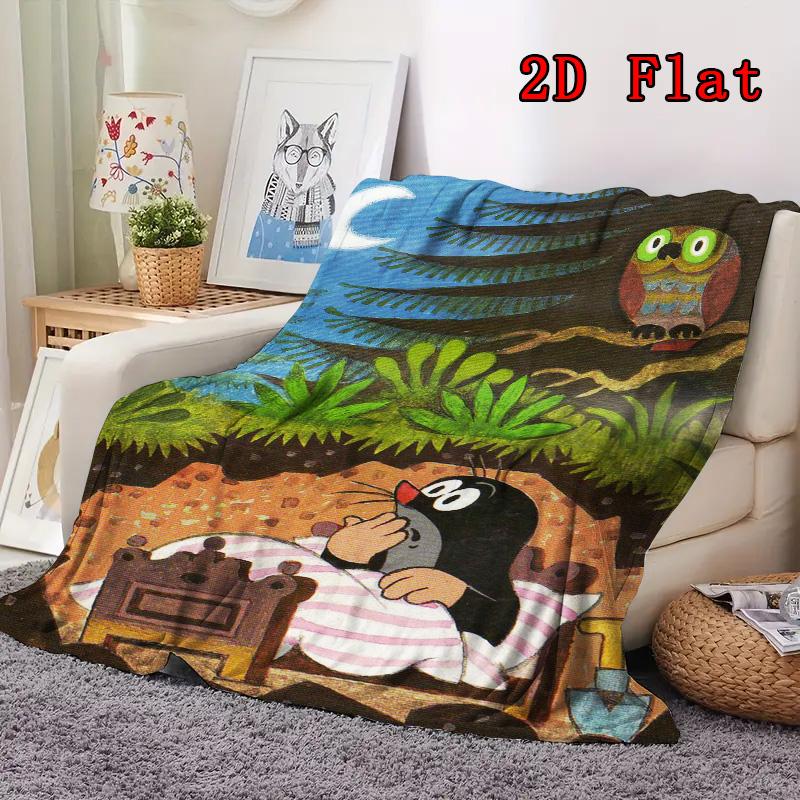 Retro cartoon mole story 2D Flat Pattern Flannel Blanket High quality All Seasons Warmth and Comfort Perfect for Christmas Gifts.PMT0914357