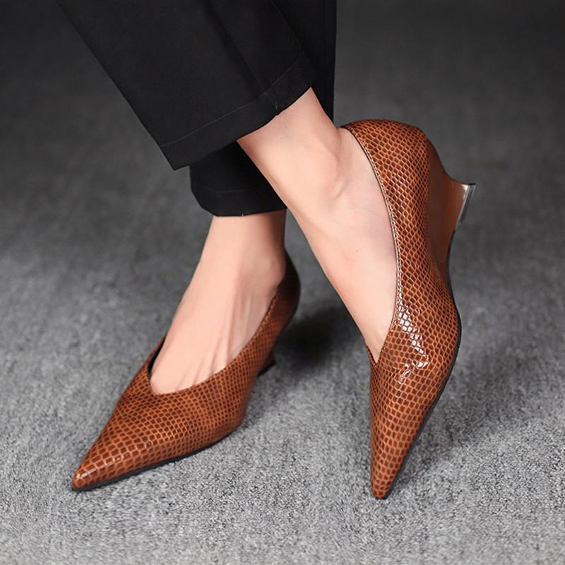 Женские туфли на танкетке с острым носом, мелководные, роскошные, на каблуке, осенние, новые 2025, дизайнерские, элегантные лодочки, сексуальные, Zapatos De Mujer