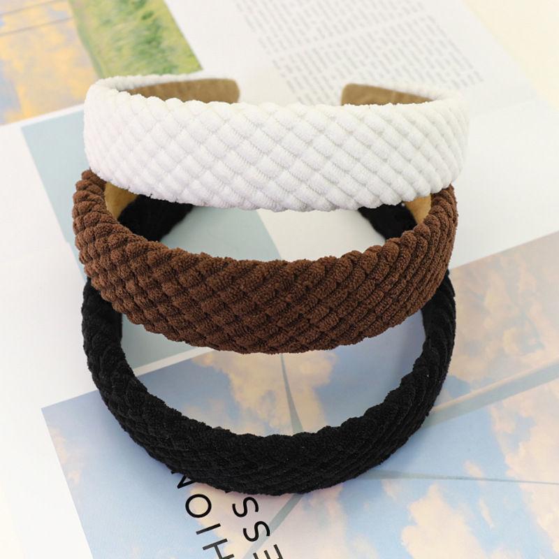 Повязка на голову в клетку с широкими полями Аксессуары для волос Вельветовая модная губка