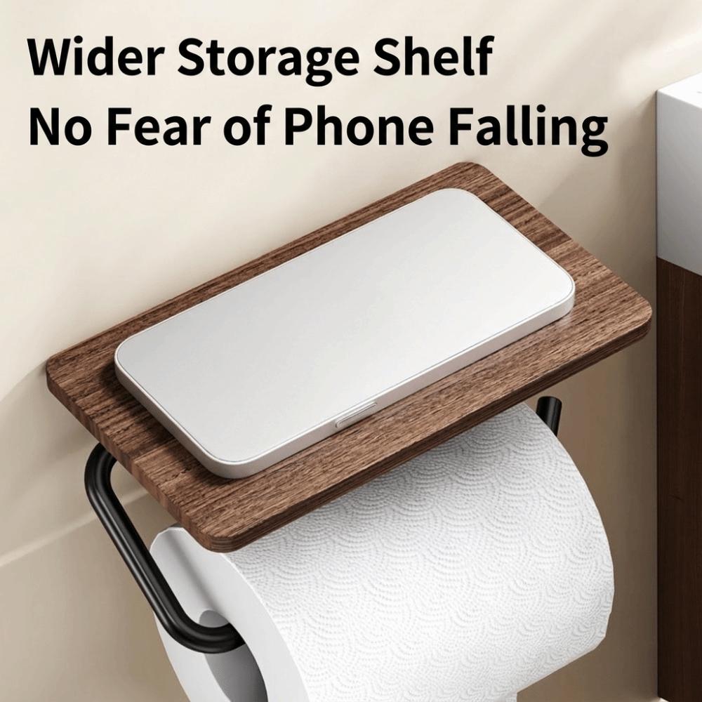 Wall Mounted Storage Organizer Rack Walnut Wood Grain Storage Shelf Toilet Paper Holder Hotel Room