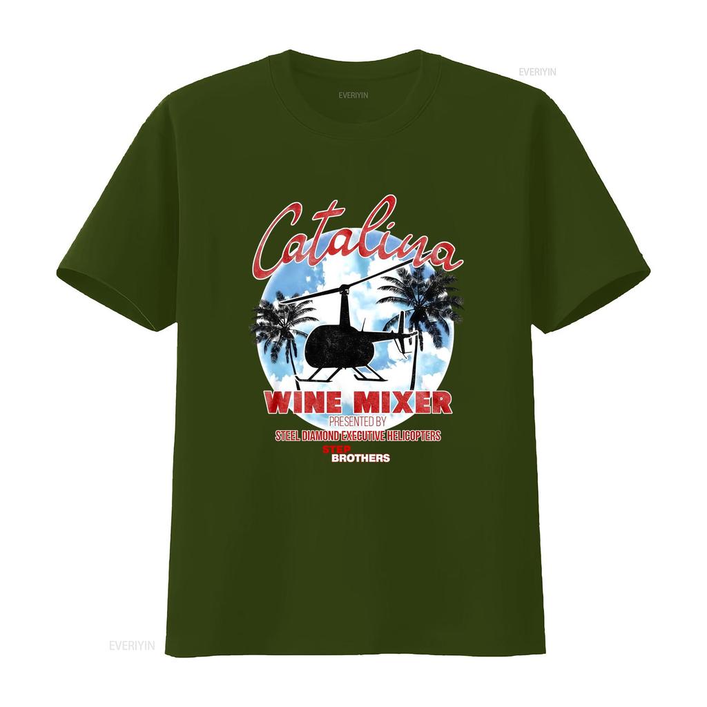 Vintage Retro Step Brothers Catalina Wine Mixer Helicopter Palm Tree Print Casual T Shirt Vintage Washed Breathable