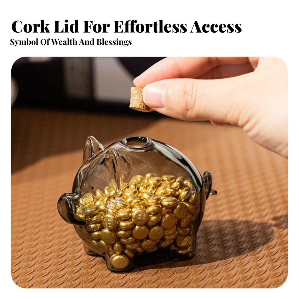 Glass Piggy Bank with Cork Lid Cute Savings Container for Kids Coins Paper Clips Jewelry Gifts