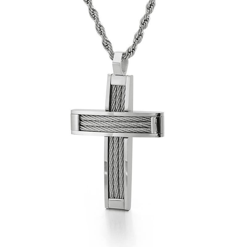Fashion Cross Pendant Necklace For Men Prayer Stainless Steel Dubai Crux Chain Choker Christ Jewellry