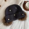 Ear Protection Star Knitted Beanie Hat Cuffed Design Thick Warm Beanie  Outdoor Wear