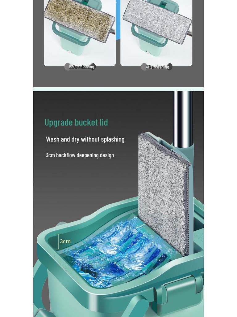 Hands-Free Flat Mop: Dual-Use Scratch-Off Design for Easy, Efficient Cleaning with Bucket.