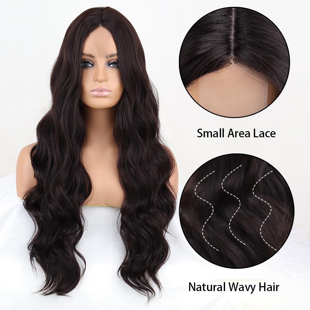 MISS WIG Длинные коричневые волнистые парики из синтетического волокна без челки, кружевной передний коричневый, черный, светлый цвет, длинный волнистый парик