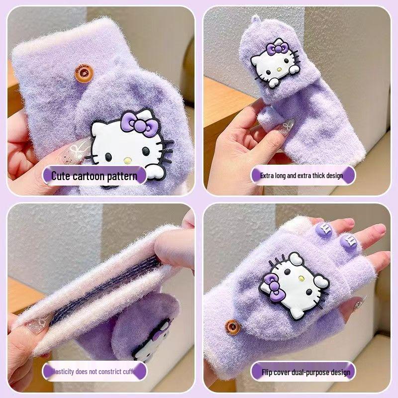 Ветрозащитные зимние перчатки Hello Kitty для мальчиков и девочек - Теплые, с пятью пальцами, для детей школьного возраста