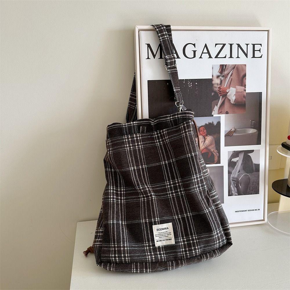 Большая вместимость клетчатая сумка на шнурке в корейском стиле Y2k школьный рюкзак в клетку на шнурке для девочек