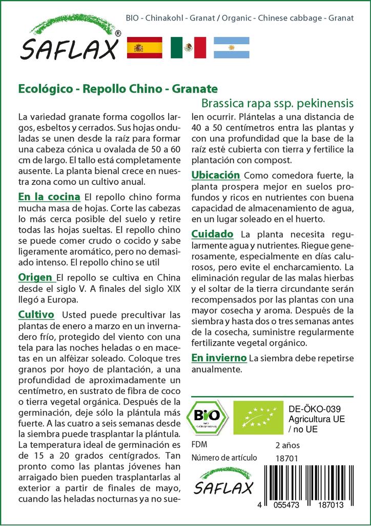 SAFLAX Organic - Пекинская капуста - Гранат - 40 семян - Brassica rapa