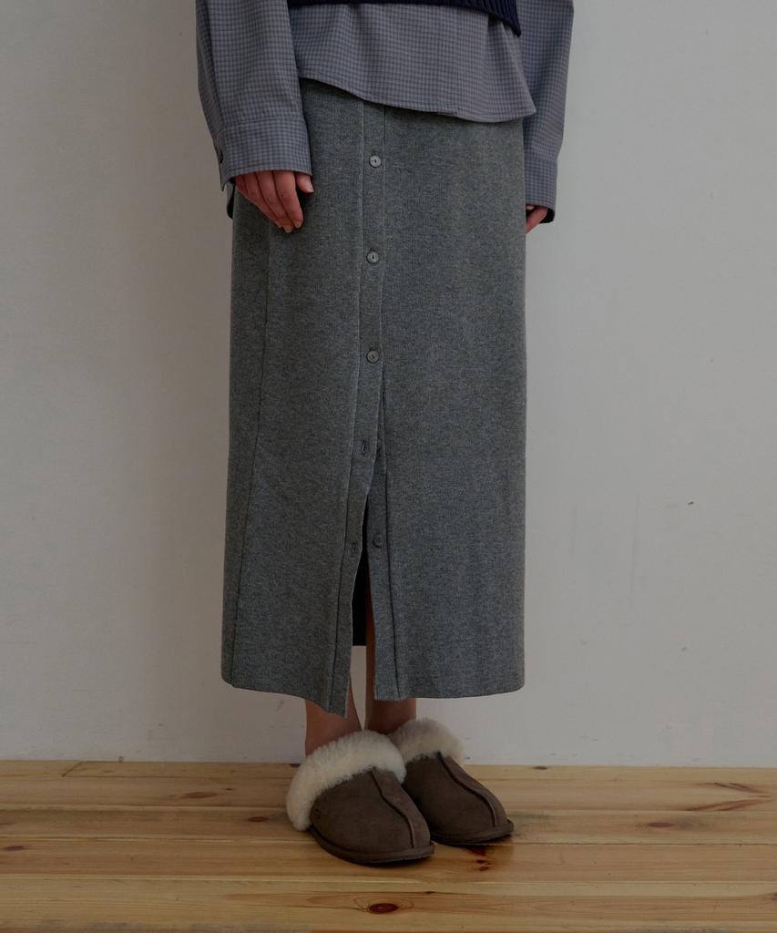 Odier Open Button Wool Knit Skirt - Gray