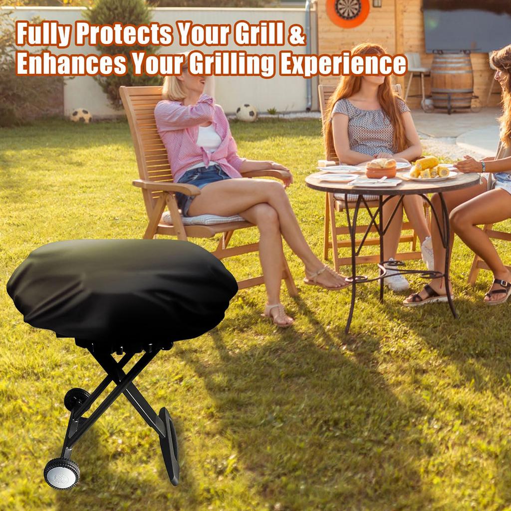 Grill Cover Waterproof UV Resistant Compatible Portable Roadtrip Grills Black