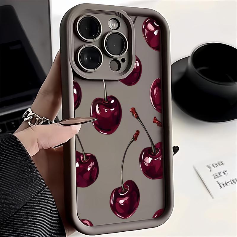Luxury Wine Red Cherry Print Silicone Soft Phone Case For 17 16 15 14 13 12 11 Pro Max 17 Air 16E XS X XR 7 8 Plus Cover