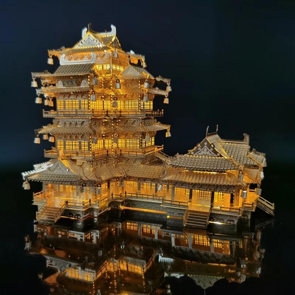 Архитектура 3D Металлический Пазл Башня Юэцзян DIY Лазерная резка Сборная модель Головоломка Игрушки Океан Древний Китайский для Взрослых Унисекс