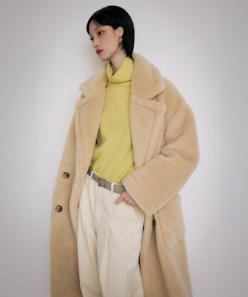 Leftseoul Teddy Bear Oversized Double Long Wool Coat [Light Beige]