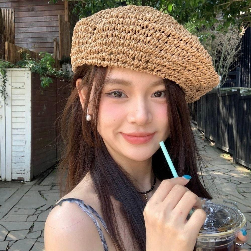 Summer Weave Cap Handmade Painter Hat Fashion Straw Beret Girls
