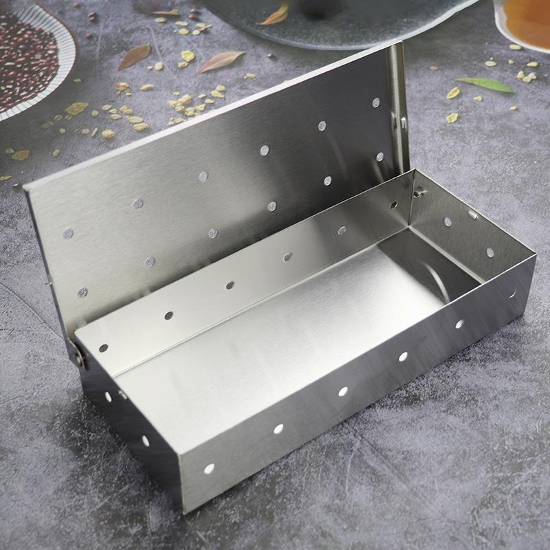 Stainless Steel Smoker Box BBQ Grill Smoking Box Wood Chip Container Meat Smoking Tool Outdoor Barbecue Accessory