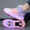 Skate Shoes for Kids LED Light Luminous Sneakers Children Two Wheels Shoes for Boys Girls with USB Charging